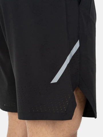 Elastic Waist with Reflective Stripe Open Cut Shorts - Black