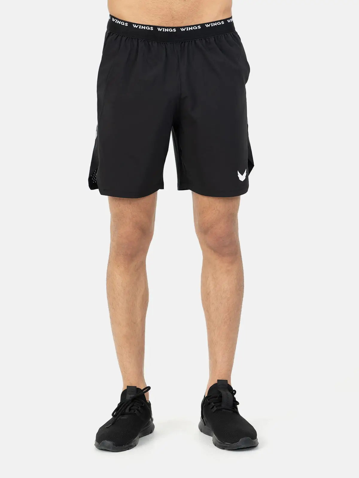Elastic Waist with Reflective Stripe Open Cut Shorts - Black