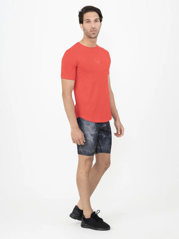 Curved Hem Basic Short Sleeve Training T-shirt - Chilli Red