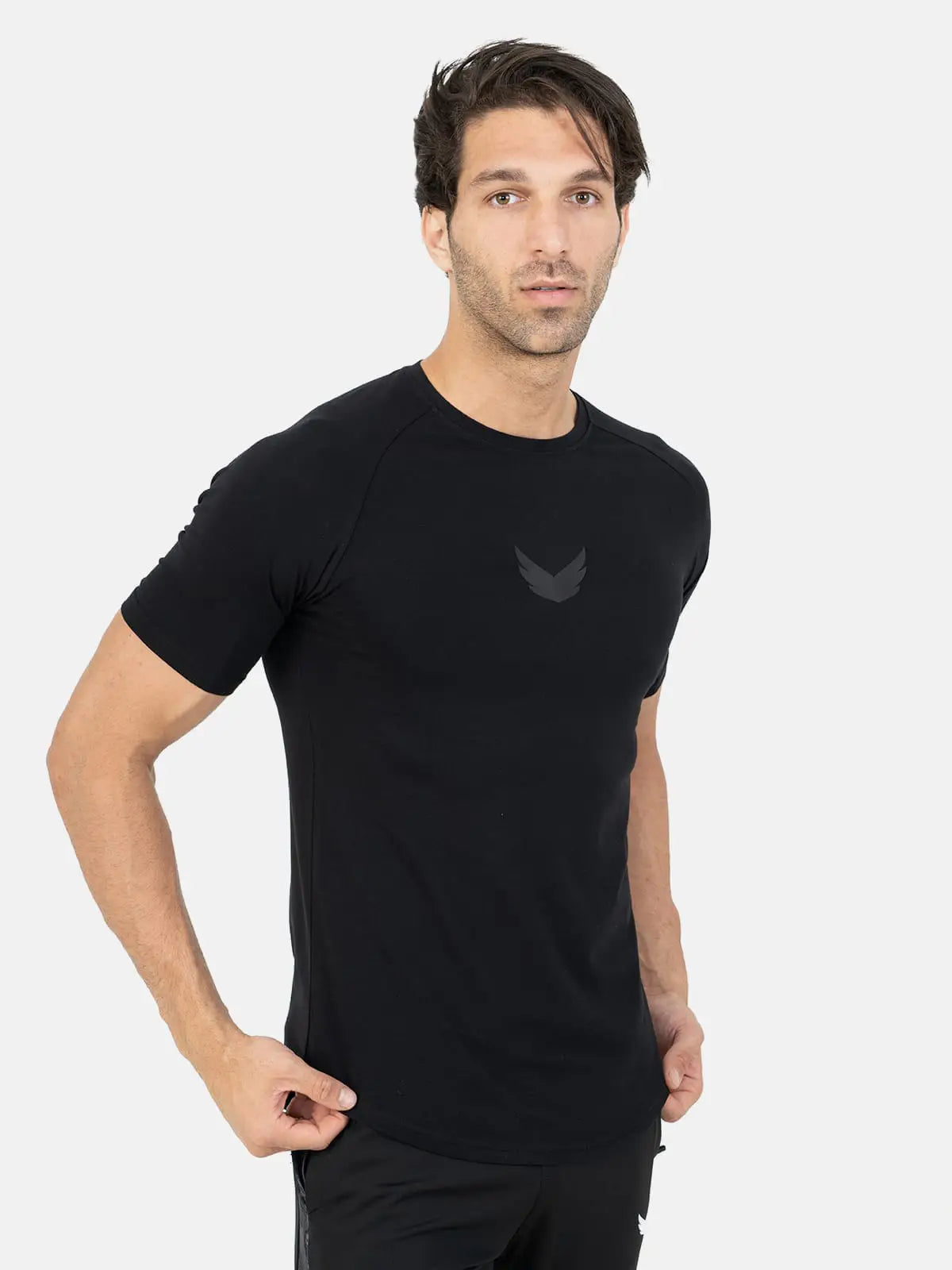 Curved Hem Basic Short Sleeve Training T-shirt - Black