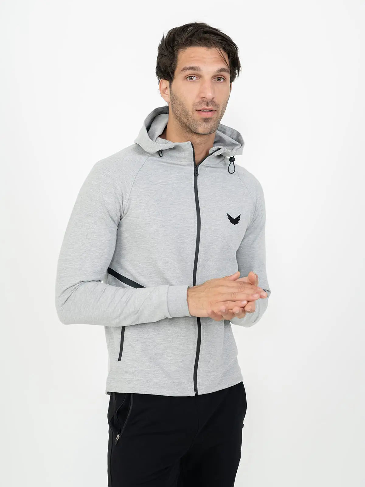 Front Wings Stripe Full Zip Training Hoodie - Grey