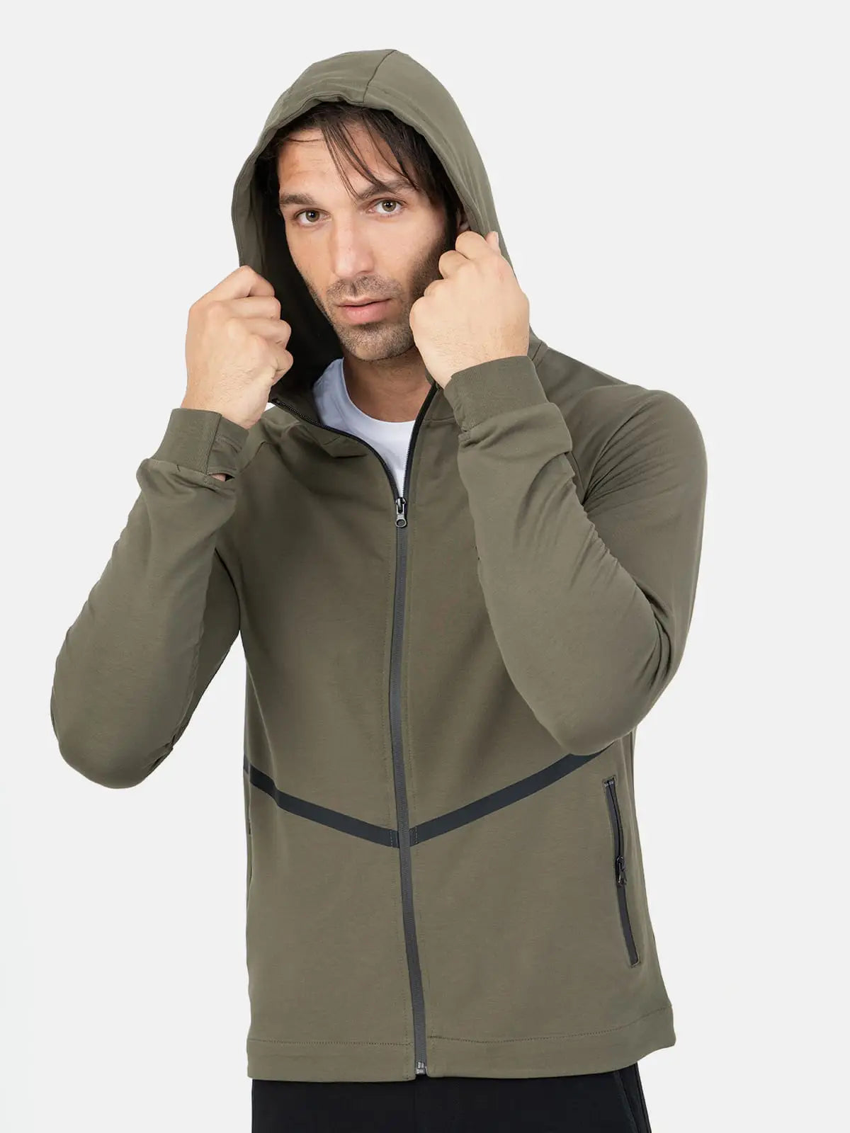 Wings Front Stripe Full-Zip Training Hoodie – Olive