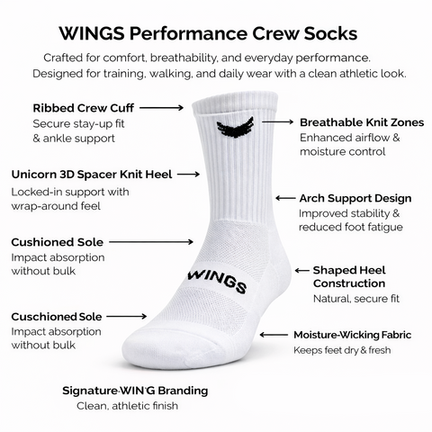 WINGS Performance Crew Socks-White